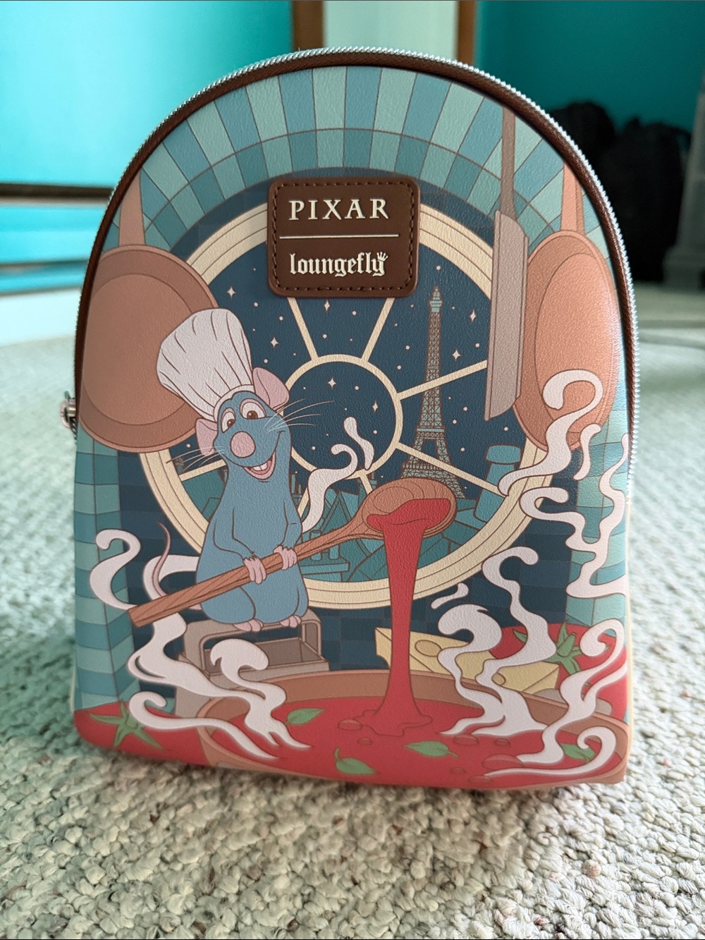 Loungefly Pixar Ratatouille Remy Mini Backpack in Blue, Teal, Red, Brown